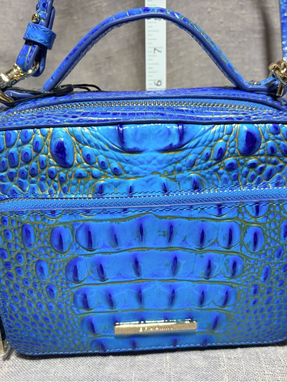 Brahmin Blue Croc-Embossed Top-Handle Crossbody Bag